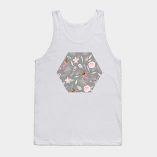 Vintage Watercolor Bicycle | Florals | Pattern | Grey Tank Top